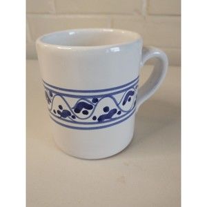 Studio Crafted Coffee Mug Blue White Cream Pottery Cup Signed Italy
